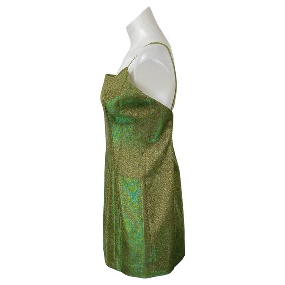 SLA The Label Green Metallic Glittered Sleeveless Cami Camisole Mini Dress Sz M - Picture 3 of 6